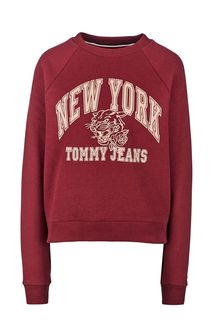 Бордовый свитшот с вышивкой и принтом Tommy Jeans
