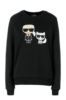 Черный хлопковый свитшот с вышивкой Karl Lagerfeld
