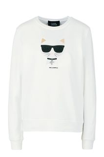 Белый хлопковый свитшот с вышивкой Karl Lagerfeld