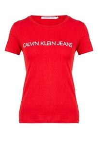 Хлопковая футболка с логотипом бренда Calvin Klein Jeans