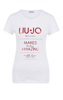 Белая хлопковая футболка с принтом Liu Jo