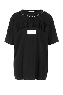 Черная футболка из хлопка с отделкой Replay