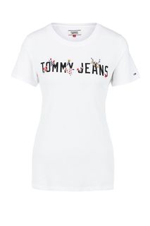 Хлопковая футболка с вышивкой и принтом Tommy Jeans