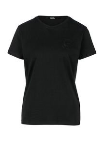 Хлопковая футболка черного цвета с отделкой стразами Karl Lagerfeld