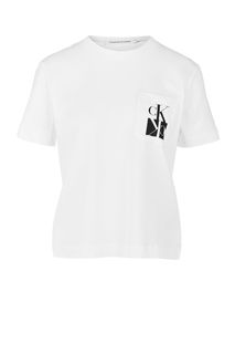 Белая футболка из хлопка с карманом Calvin Klein Jeans