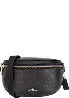 Поясная сумка черного цвета из зерненой кожи Coach