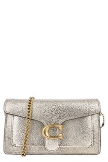 Золотистая кожаная сумка через плечо Tabby Coach