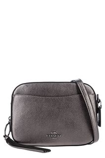 Серебристая кожаная сумка через плечо Coach