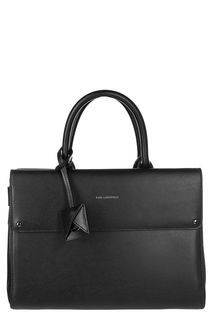 Черная кожаная сумка с текстильным плечевым ремнем Karl Lagerfeld