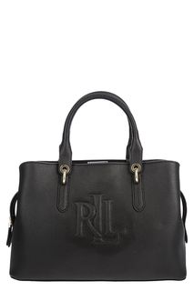 Черная кожаная сумка с монограммой бренда Lauren Ralph Lauren