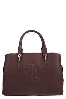 Бордовая кожаная сумка с монограммой бренда Lauren Ralph Lauren