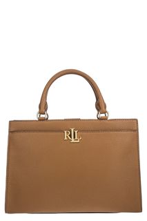 Коричневая кожаная сумка с карманами Lauren Ralph Lauren