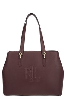 Вместительная кожаная сумка с монограммой бренда Lauren Ralph Lauren