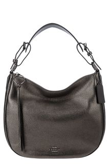 Серебристая кожаная сумка через плечо Coach