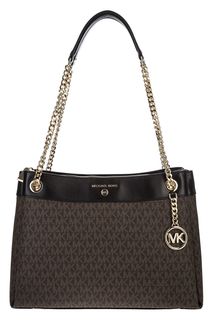 Коричневая сумка с монограммой бренда Susan Michael Michael Kors