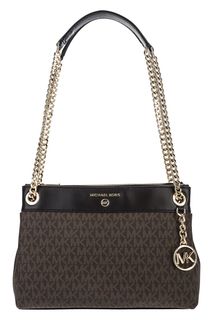 Коричневая сумка с монограммой бренда Susan Michael Michael Kors
