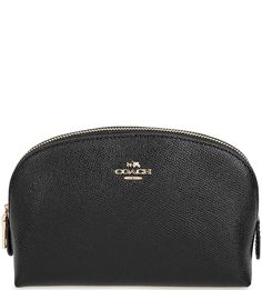 Черная кожаная косметичка на молнии Coach