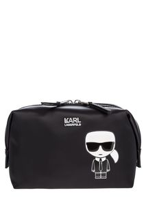 Черная косметичка с принтом на молнии Karl Lagerfeld