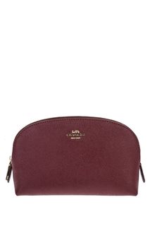 Бордовая косметичка из натуральной кожи Coach