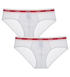 Комплект из двух хлопковых трусов-брифов белого цвета Hugo Boss