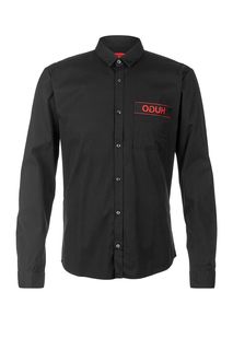 Хлопковая рубашка с контрастной нашивкой Hugo Boss