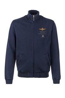 Хлопковая толстовка синего цвета на молнии Aeronautica Militare