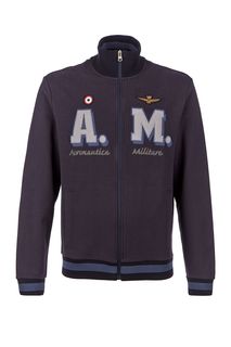 Хлопковая толстовка синего цвета на молнии Aeronautica Militare
