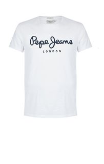 Белая футболка с логотипом бренда Pepe Jeans