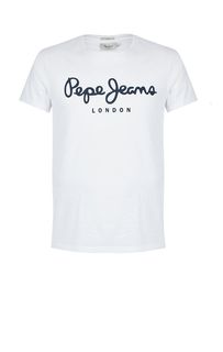 Белая футболка с логотипом бренда Pepe Jeans