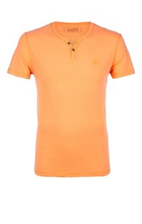 Оранжевая хлопковая футболка с пуговицами Tom Tailor Denim