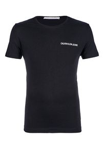 Черная хлопковая футболка с логотипом бренда Calvin Klein Jeans