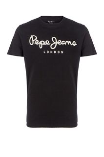 Черная хлопковая футболка с принтом Pepe Jeans