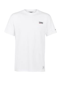 Белая хлопковая футболка с логотипом бренда Tommy Jeans
