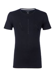 Черная хлопковая футболка с вышивкой и принтом Armani Exchange