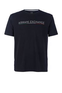 Черная хлопковая футболка с принтом Armani Exchange