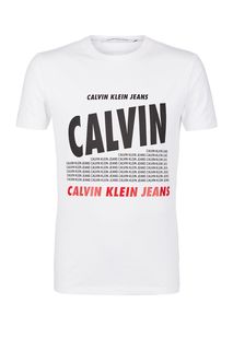 Белая хлопковая футболка с принтом Calvin Klein Jeans
