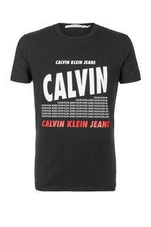 Хлопковая футболка с контрастным принтом Calvin Klein Jeans