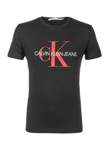 Хлопковая футболка с вышивкой и принтом Calvin Klein Jeans