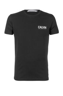 Черная хлопковая футболка с принтом Calvin Klein Jeans