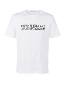 Белая футболка из хлопка с принтом Calvin Klein Jeans