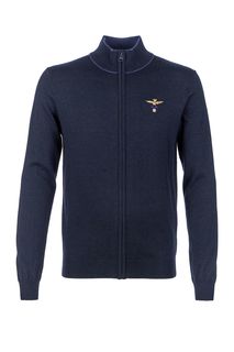 Синий шерстяной кардиган на молнии Aeronautica Militare
