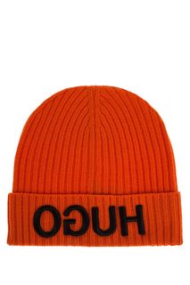 Оранжевая шерстяная шапка с логотипом бренда Hugo Boss