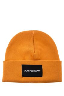 Оранжевая шапка из хлопка с нашивкой Calvin Klein Jeans