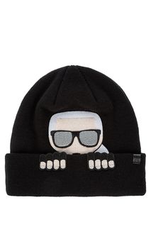 Черная шапка мелкой вязки Karl Lagerfeld