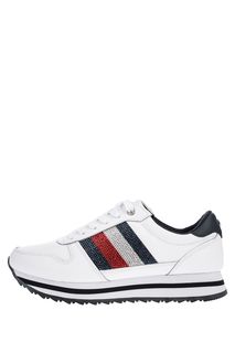 Белые кожаные кроссовки с отделкой стразами Tommy Hilfiger