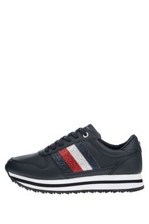 Синие кожаные кроссовки на платформе Tommy Hilfiger
