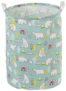 Корзина для хранения игрушек Белые мишки 30×30×45 см, голубая Sima-Land
