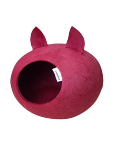 Домик для кошек и собак Zoobaloo WoolPetHouse с ушками, бордовый, 40х40х20 см