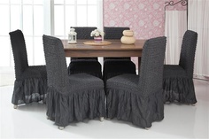 Чехлы на стулья с оборкой Venera "Chair cover", цвет: темно-серый 6 шт