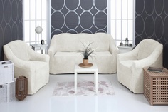 Комплект чехлов на диван и кресла плюшевый Venera "Soft sofa set", цвет: белый, 3 предмета